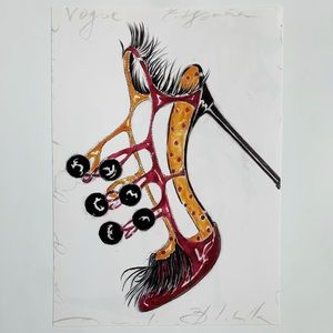 4/$20⭐️ Red feather Manolo Blahnik Shoe Illustration *PRINT*